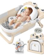 Little Mom Cadita ultra-pliabila pentru copii Beige Crab termometru digital LCD dop de scurgere picioruse antiderapante 68.5 x 43 x 23 cm si Hamac ergonomic inclus