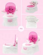 Little Mom Olita pentru copii Smiley Potty Pink educationala 3 in 1 design realist cu suport pentru hartia igienica cu vas colector detasabil si buton de tras apa dimensiune 42 x 30 x 36 cm