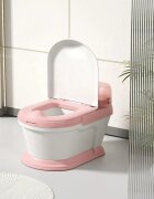 Little Mom Olita pentru copii tip minitoaleta Pink cu adaptor confortabil din PU design ergonomic vas colector detasabil Capac rabatabil si suport pentru servetele dimensiune 34 x 38 x 28 cm