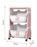 Little Mom Organizator pentru copii Piggy Blue cu 2 nivele echipat cu 2 cutii deschise prevazut cu roti dimensiuni 63x40x27 cm