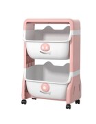 Little Mom Organizator pentru copii Piggy Pink cu 2 nivele echipat cu 2 cutii deschise prevazut cu roti dimensiuni 63x40x27 cm