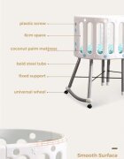 Little Mom Patut multifunctional pentru copii 3 in 1 Blue cu 3 configuratii distincte cadru din otel picioruse de balansare Roti aditionale Plasa de tantari si Salteluta cu fibra de cocos inclusa 92 x 55 x 79 cm