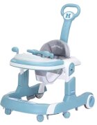 Little Mom Premergator 3 in 1 pentru copii Hello Blue pliabil cu maner parental cu panou muzical detasabil cu sezut reglabil in inaltime cu 6 roti silentioase sistem de franare dimensiune 74 x 60 x 86 cm