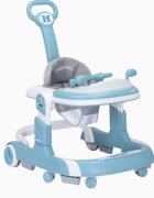 Little Mom Premergator 3 in 1 pentru copii Hello Blue pliabil cu maner parental cu panou muzical detasabil cu sezut reglabil in inaltime cu 6 roti silentioase sistem de franare dimensiune 74 x 60 x 86 cm