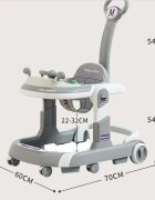 Little Mom Premergator 3 in 1 pentru copii Hello Grey pliabil cu maner parental cu panou muzical detasabil cu sezut reglabil in inaltime cu 6 roti silentioase sistem de franare dimensiune 74 x 60 x 86 cm