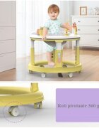 Little Mom Premergator bebelusi Activity Yellow pliabil educational cu panou interactiv sezut rotativ 360 grade roti pivotante silentioase dimensiune 68 x 68 x 50 cm