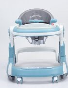 Little Mom Premergator copii 2 in 1 Hello Blue pliabil cu panou muzical detasabil cu sezut reglabil in inaltime cu 6 roti silentioase sistem de franare dimensiune 74 x 60 x 60 cm