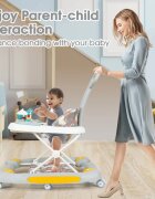 Little Mom Premergator pentru bebelusi multifunctional cu maner parental sistem de balansare Muzica roti silentioase cu perna de sezut si copertina detasabila dimensiune 54 x 17 x 86 cm Grey