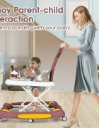 Little Mom Premergator pentru bebelusi multifunctional cu maner parental sistem de balansare Muzica roti silentioase cu perna de sezut si copertina detasabila dimensiune 54 x 17 x 86 cm Red