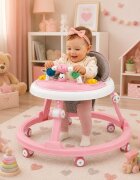Little Mom Premergator pentru copii Pink educational cu lumini si sunete pliabil si ajustabil in inaltime cu 6 roti silentioase dimensiune 67 x 67 x 46 cm