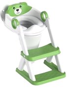 Little Mom Reductor de toaleta pentru copii Green Teddy Bear colac din PVC design pliabil robust si stabil ajustabil pe 6 nivele de inaltime manere ergonomice design anti-stropire dimensiune 38 x 34 x 59 cm