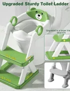 Little Mom Reductor de toaleta pentru copii Green Teddy Bear colac din PVC design pliabil robust si stabil ajustabil pe 6 nivele de inaltime manere ergonomice design anti-stropire dimensiune 38 x 34 x 59 cm