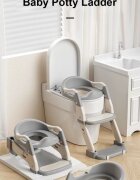 Little Mom Reductor pentru copii Grey multifunctional 3 in 1 pliabil colac ergonomic din PVC cu recipient colector si manere de sustinere dimensiuni 35.5x17x39 cm