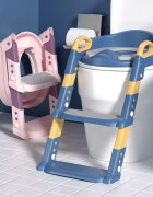 Little Mom Reductor toaleta pentru copii Blue pliabil ergonomic cu sezut din PVC manere de sustinere scara cu inaltime reglabila suprafata antiderapanta dimensiuni 34x44x34 cm