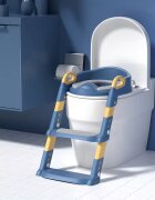 Little Mom Reductor toaleta pentru copii Blue pliabil ergonomic cu sezut din PVC manere de sustinere scara cu inaltime reglabila suprafata antiderapanta dimensiuni 34x44x34 cm