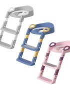 Little Mom Reductor toaleta pentru copii Blue pliabil ergonomic cu sezut din PVC manere de sustinere scara cu inaltime reglabila suprafata antiderapanta dimensiuni 34x44x34 cm