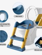 Little Mom Reductor toaleta pentru copii Navy pliabil cu trepte antiderapante manere ergonomice si treapta reglabila pe 2 nivele de inaltime colac moale din spuma PVC design anti-stropire compatibilitate universala