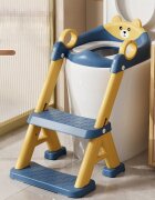 Little Mom Reductor toaleta pentru copii Teddy blue cu doua trepte colac moale din pvc detasabil pliabil design anti-stropire baza antiderapanta inaltime reglabila spatar si manere compatibilitate universala