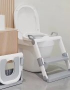 Little Mom Reductor toaleta WhiteGrey pliabil cu scara colac moale din spuma protectie antistropire reglabil pe inaltime manere si suport lat pentru picioare