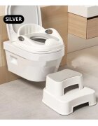 Little Mom Reductor WC pentru copii Silver cu dubla fixare spatar si manere de sustinere colac moale din spuma PU protectie impotriva stropilor