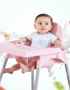 Little Mom Scaun de masa bebelusi Infant Pink cu centura de siguranta si masuta 6-36 luni picioare antiderapante tavita detasabila