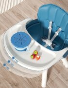 Little Mom Scaun de masa Blue 4in1 pentru copii multifunctional cu centura de siguranta tavita reglabila suport pentru picioare dimensiune 79 x 60 x 62 x 92 cm