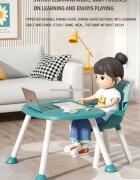 Little Mom Scaun de masa Blue 4in1 pentru copii multifunctional cu centura de siguranta tavita reglabila suport pentru picioare dimensiune 79 x 60 x 62 x 92 cm