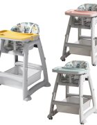 Little Mom Scaun de masa Green multifunctional cu roti detasabile cos pentru accesorii centura siguranta tava dubla reglabila husa detasabila margini rotunjite dimensiune 59x58x78cm