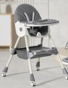Little Mom Scaun de masa multifunctional 3 in 1 pentru copii Grey transformabil si ajustabil cadru din otel prevazut cu roti silentioase si husa detasabila din PU dimensiune 60 x 75 x 91 cm