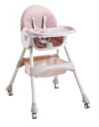 Little Mom Scaun de masa multifunctional 3 in 1 pentru copii Pink transformabil si ajustabil cadru din otel prevazut cu roti silentioase si husa detasabila din PU dimensiune 60 x 75 x 91 cm