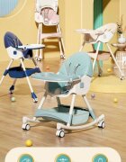 Little Mom Scaun de masa multifunctional 3 in 1 Rocking Chair Beige transformabil in balansoar cu husa detasabila spatar reglabil inaltime reglabila masuta detasabila si roti