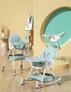 Little Mom Scaun de masa multifunctional 3 in 1 Rocking Chair Green transformabil in balansoar cu husa detasabila spatar reglabil inaltime reglabila masuta detasabila si roti