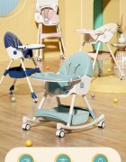 Little Mom Scaun de masa multifunctional 3 in 1 Rocking Chair Green transformabil in balansoar cu husa detasabila spatar reglabil inaltime reglabila masuta detasabila si roti
