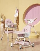 Little Mom Scaun de masa multifunctional 3 in 1 Rocking Chair Pink transformabil in balansoar cu husa detasabila spatar reglabil inaltime reglabila masuta detasabila si roti