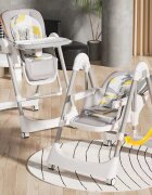 Little Mom Scaun de masa pentru bebelusi BabyNest Grey pliabil multifunctional cu functie de balansoar spatar reglabil centura de siguranta si suport pt picioare design ergonomic