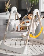 Little Mom Scaun de masa pentru bebelusi BabyNest White pliabil multifunctional cu functie de balansoar spatar reglabil centura de siguranta si suport pt picioare design ergonomic