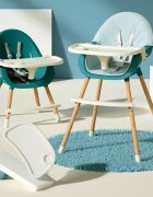 Little Mom Scaun de masa pentru bebelusi si copii Nordic Green 2 in 1 cu inaltime ajustabila varsta 6-60 luni tavita dubla reglabila centura de siguranta in 5 puncte suport pentru picioare