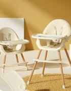 Little Mom Scaun de masa pentru bebelusi si copii Nordic White 2 in 1 cu inaltime ajustabila varsta 6-60 luni tavita dubla reglabila centura de siguranta in 5 puncte suport pentru picioare