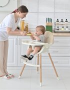 Little Mom Scaun de masa pentru bebelusi si copii Nordic White 2 in 1 cu inaltime ajustabila varsta 6-60 luni tavita dubla reglabila centura de siguranta in 5 puncte suport pentru picioare