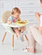 Little Mom Scaun de masa pentru bebelusi si copii Nordic White 2 in 1 cu inaltime ajustabila varsta 6-60 luni tavita dubla reglabila centura de siguranta in 5 puncte suport pentru picioare