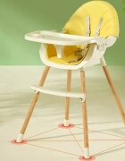 Little Mom Scaun de masa pentru bebelusi si copii Nordic Yellow 2 in 1 cu inaltime ajustabila varsta 6-60 luni Tavita dubla reglabila centura de siguranta in 5 puncte suport pentru picioare