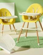 Little Mom Scaun de masa pentru bebelusi si copii Nordic Yellow 2 in 1 cu inaltime ajustabila varsta 6-60 luni Tavita dubla reglabila centura de siguranta in 5 puncte suport pentru picioare