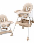 Little Mom Scaun de masa pentru copii Dinner Cream transformabil cu tavita dubla ajustabila si detasabila cu suport pentru picioare si centura in 5 puncte dimensiune 62 x 77 x 92 cm