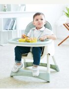 Little Mom Scaun de masa pentru copii Dinner Green transformabil cu tavita dubla ajustabila si detasabila cu suport pentru picioare si centura in 5 puncte dimensiune 62 x 77 x 92 cm