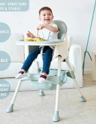 Little Mom Scaun de masa pentru copii Dinner Green transformabil cu tavita dubla ajustabila si detasabila cu suport pentru picioare si centura in 5 puncte dimensiune 62 x 77 x 92 cm