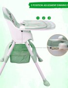 Little Mom Scaun de masa pentru copii Dinner Green transformabil cu tavita dubla ajustabila si detasabila cu suport pentru picioare si centura in 5 puncte dimensiune 62 x 77 x 92 cm