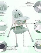 Little Mom Scaun de masa pentru copii Dinner Green transformabil cu tavita dubla ajustabila si detasabila cu suport pentru picioare si centura in 5 puncte dimensiune 62 x 77 x 92 cm