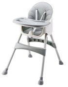 Little Mom Scaun de masa pentru copii Dinner Grey transformabil cu tavita dubla ajustabila si detasabila cu suport pentru picioare si centura in 5 puncte dimensiune 62 x 77 x 92 cm
