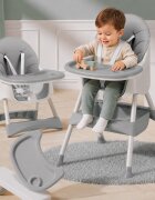 Little Mom Scaun de masa pentru copii Dinner Grey transformabil cu tavita dubla ajustabila si detasabila cu suport pentru picioare si centura in 5 puncte dimensiune 62 x 77 x 92 cm