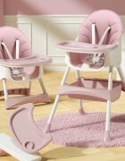 Little Mom Scaun de masa pentru copii Dinner Pink transformabil cu tavita dubla ajustabila si detasabila cu suport pentru picioare si centura in 5 puncte dimensiune 62 x 77 x 92 cm